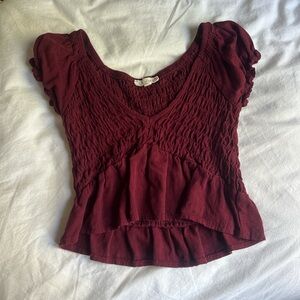 La Hearts Red Smocked Ruffled Blouse